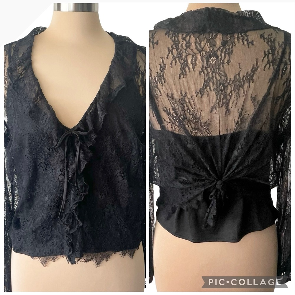 Old Navy Black Floral Sheer Lace Ruffle Blouse & Cami Size M Whimsigoth Feminine